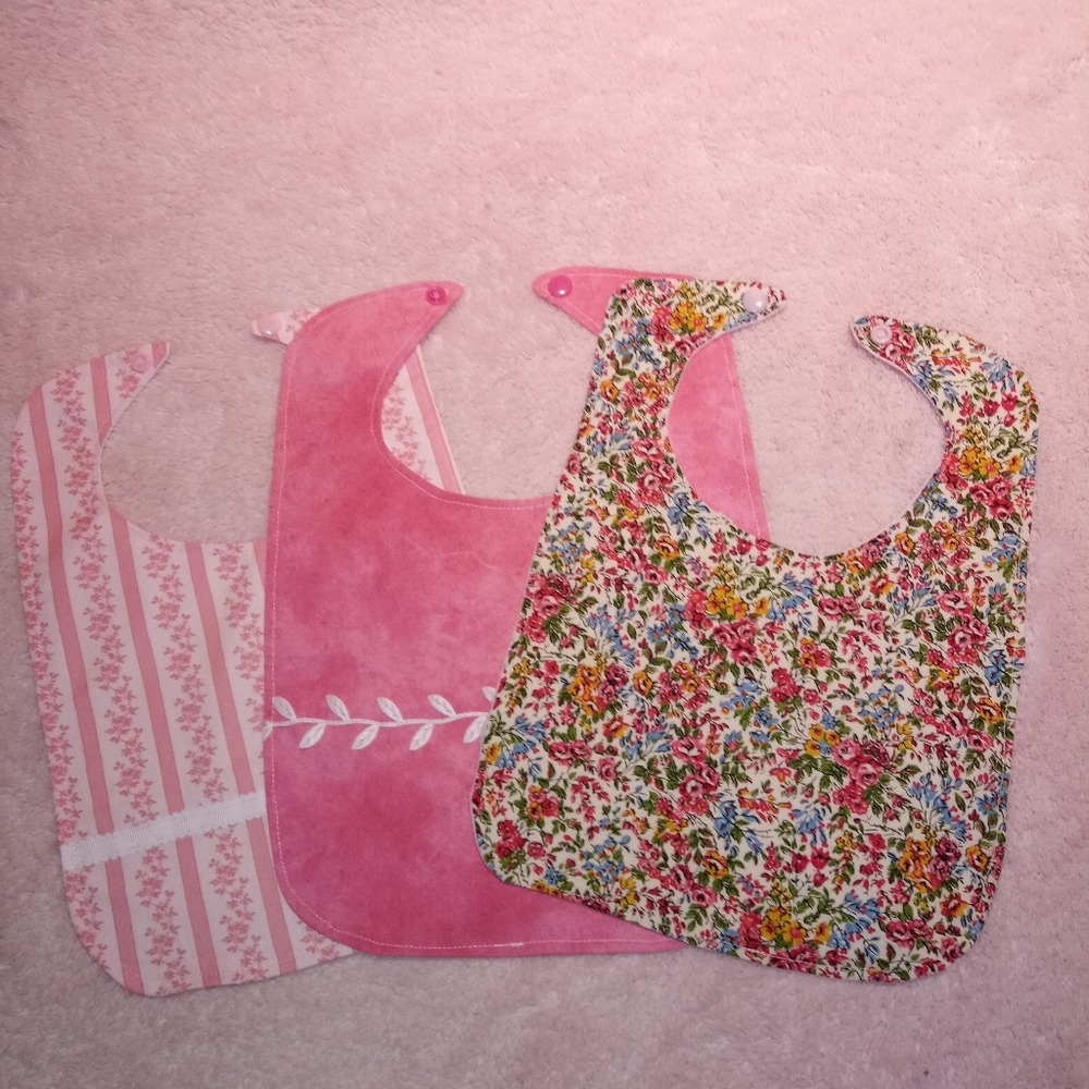 Homemade Pink Floral Baby Bib Bundle